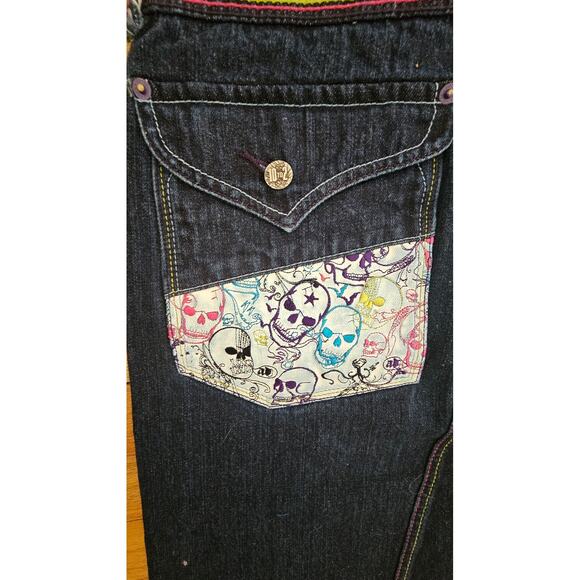 Artful Dodger Skull Design, Colored Stitching Distressed Jeans Sz 34, Y2K,  NEW - Picture 12 of 14